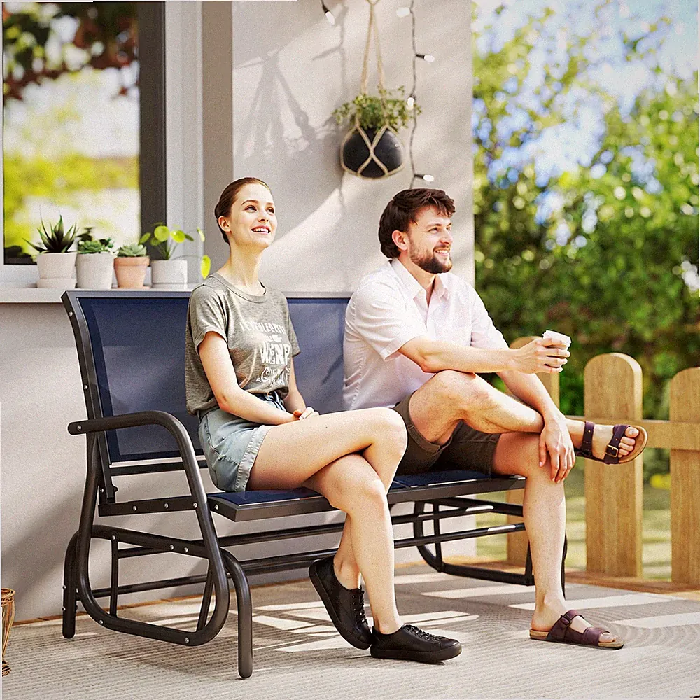 2-Person Outdoor Glider Bench, Patio Double Swing Rocking Chair Loveseat