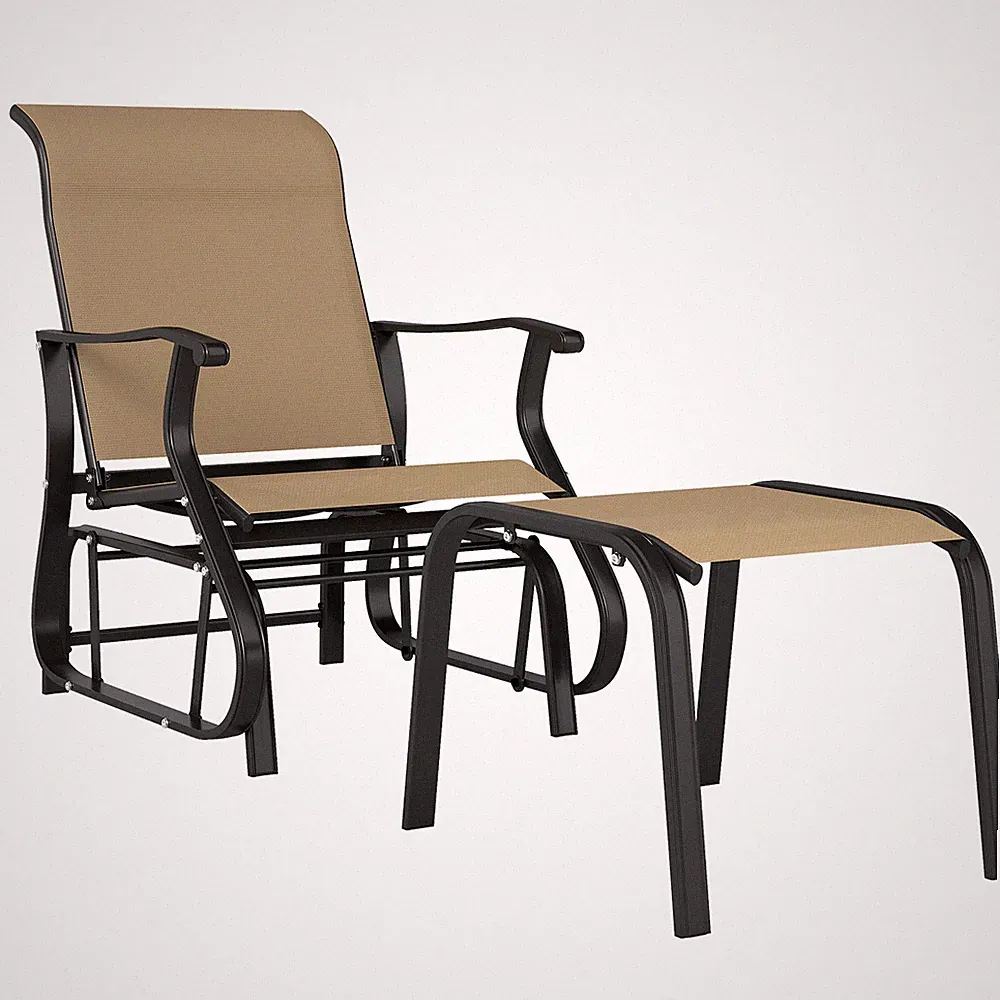2-Piece Outdoor Glider Chair with Ottoman Patio Steel Frame Mesh Seat Set