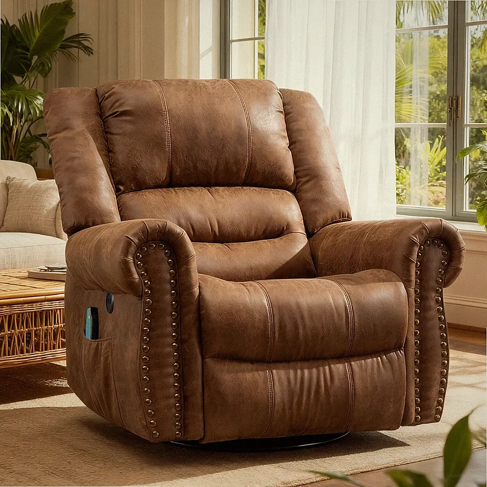 360° Swivel Rocker Recliner Manual Glider Reclining Chair with Massage and Heat