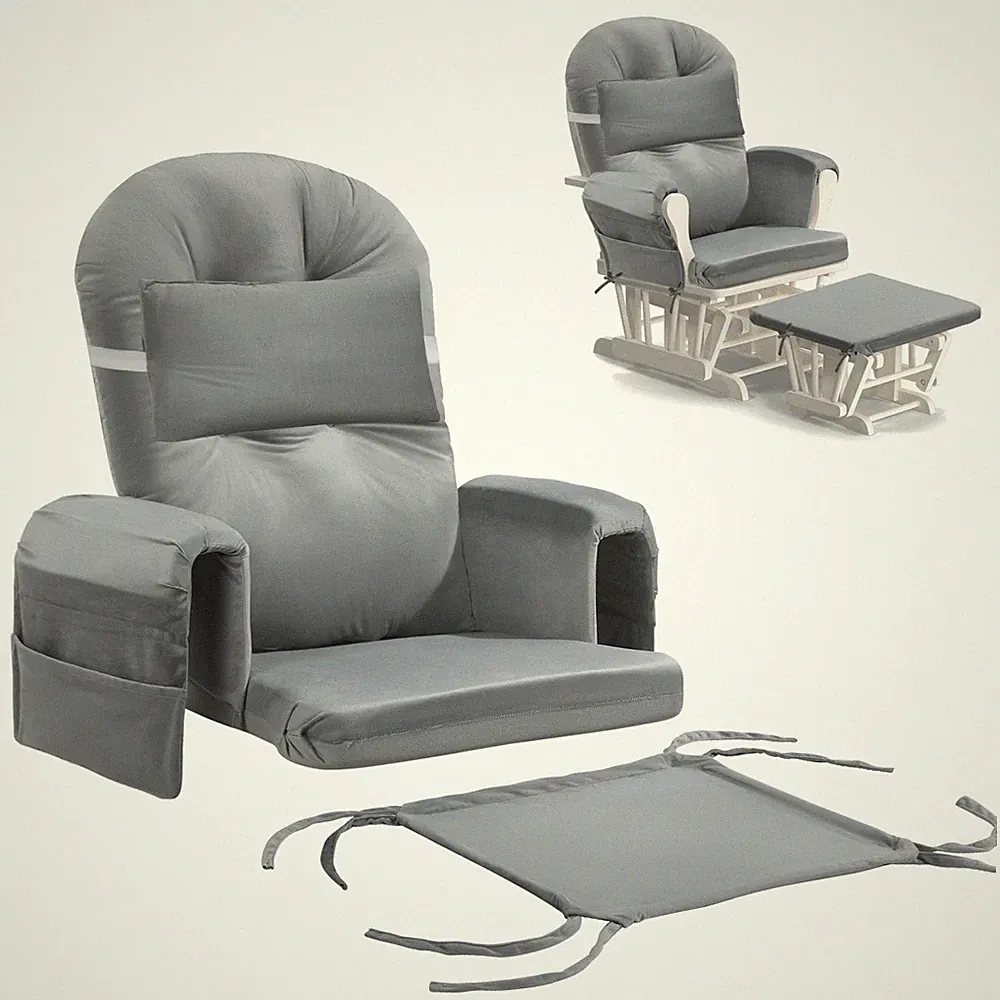 6 PCS Glider Rocker Cushions with Storage Side Pocket,Foam & Microfiber Filli...