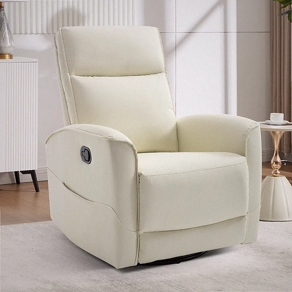 Canmov Swivel Rocker Recliner Chair, Faux Leather Manual Glider Rocking Recliner
