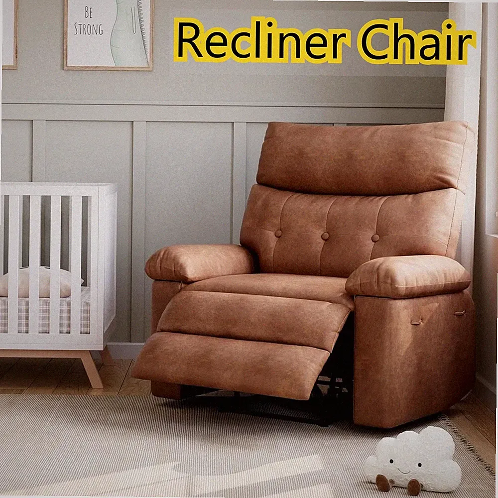 Classic Leather Manual Recliner Chair Heavy Duty Reclining Single Sofa Chair