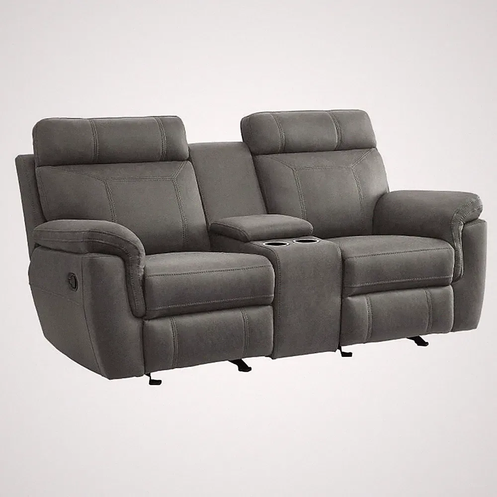 Clif 76 Inch Manual Glider Reclining Loveseat- Solid Wood- Gray Microfiber