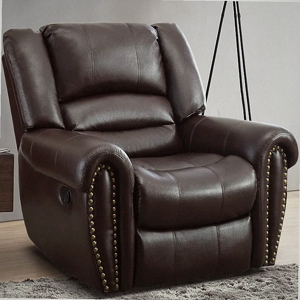 EBELLO Classic Leather Manual Recliner Chair Heavy Duty Reclining Single Sofa