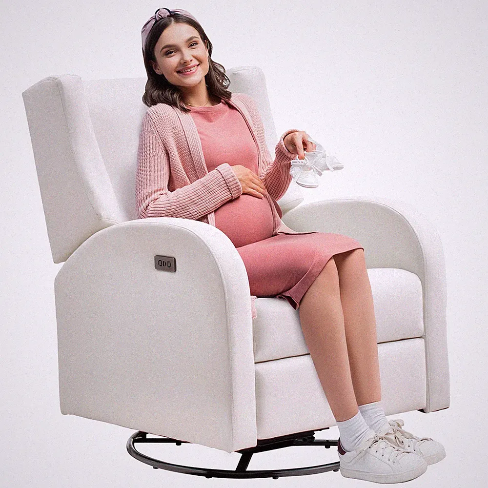 Electronic Power Recliner and Swivel Glider Adjustable Angle Off White