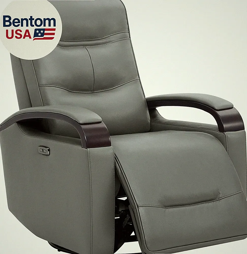Genuine Leather Power Swivel Glider Rocker Recliner, FSC Certified Mid Century M