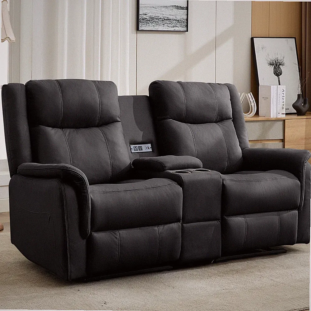 Korser Manual 2-Seater Loveseat Recliner Sofa with USB Ports, Cup Holders
