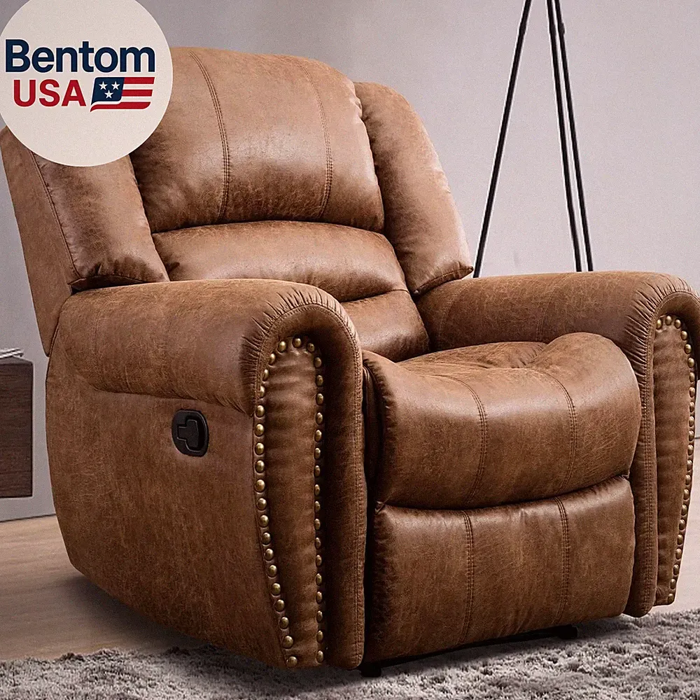 Leather Recliner Chair, Heavy Duty Manual Reclining Sofa Single Lounge Sofa for