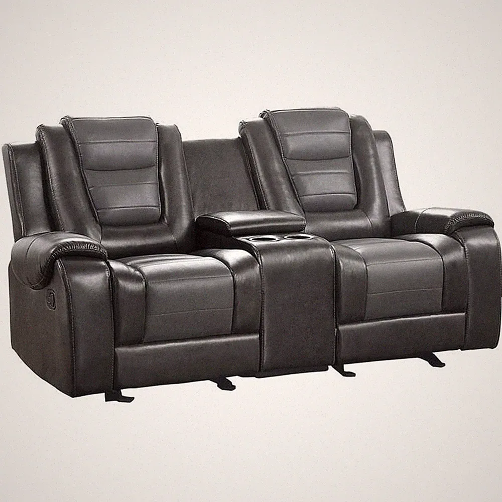 Lexicon Briscoe Faux Leather Double Glider Reclining Loveseat in Gray