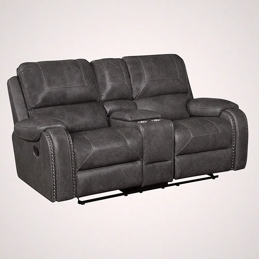 Lexicon Newnan Faux leather Double Glider Reclining Love Seat in Gray