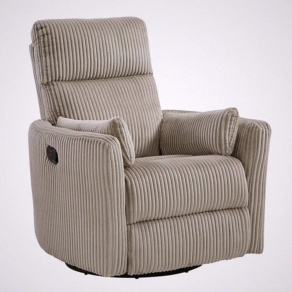 Maklaine Contemporary Corduroy Swivel Glider Reclining Chair in Taupe