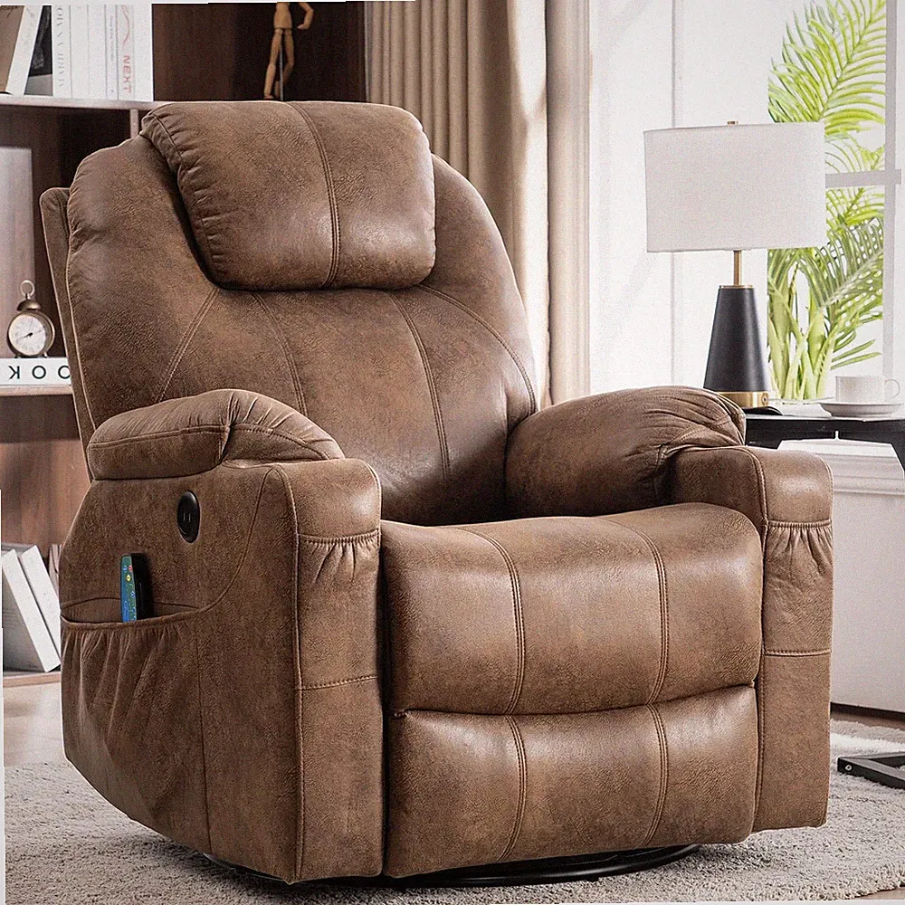 Massage Recliner Chair Swivel Rocker Glider Heated Rocking Recliner W/ USB Ports