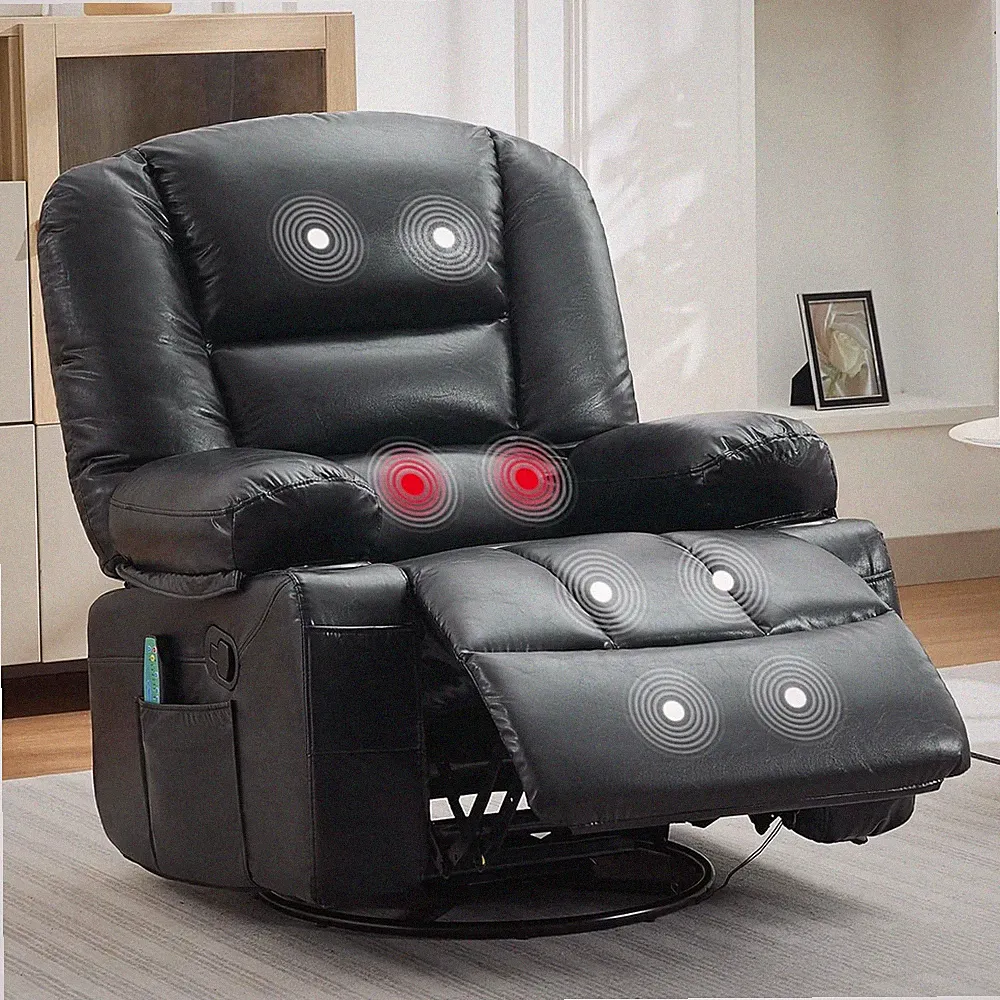 Massage Rocking Recliner Chair with Vibration and Heat, 360° Swivel Rocker Chair