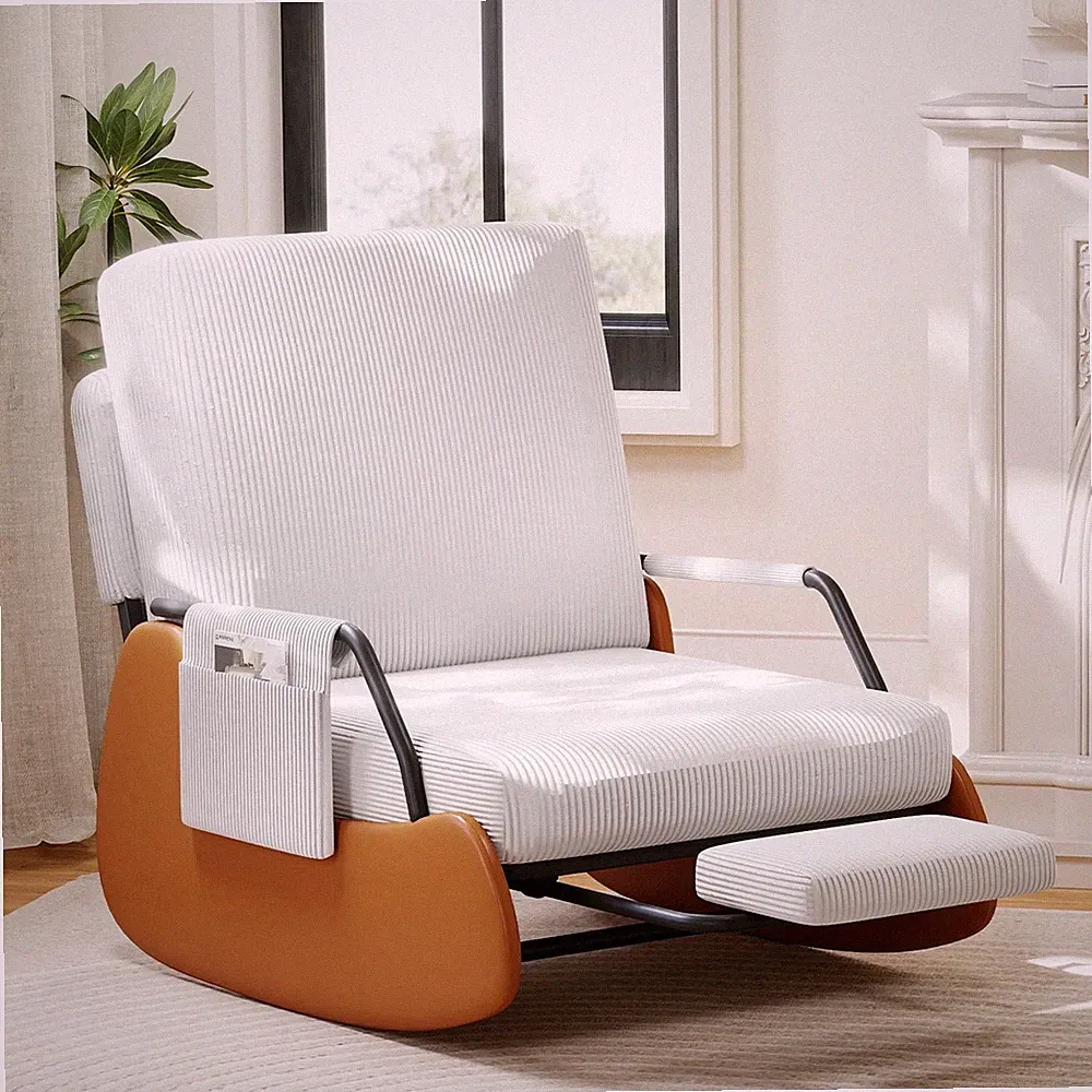 Modern Glider Rocking Chairs, Adjustable Recline Accent Lounge Chair with Ret...