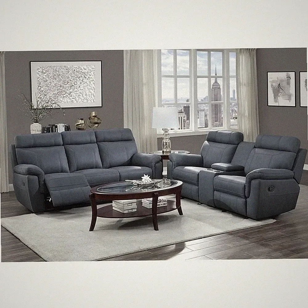 Pemberly Row 20" Modern Microfiber Double Glider Reclining Love Seat in Blue