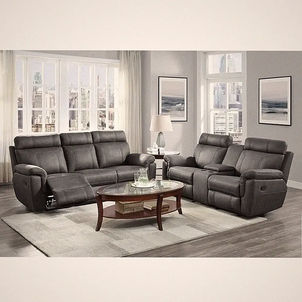 Pemberly Row 20" Modern Microfiber Double Glider Reclining Love Seat in Gray