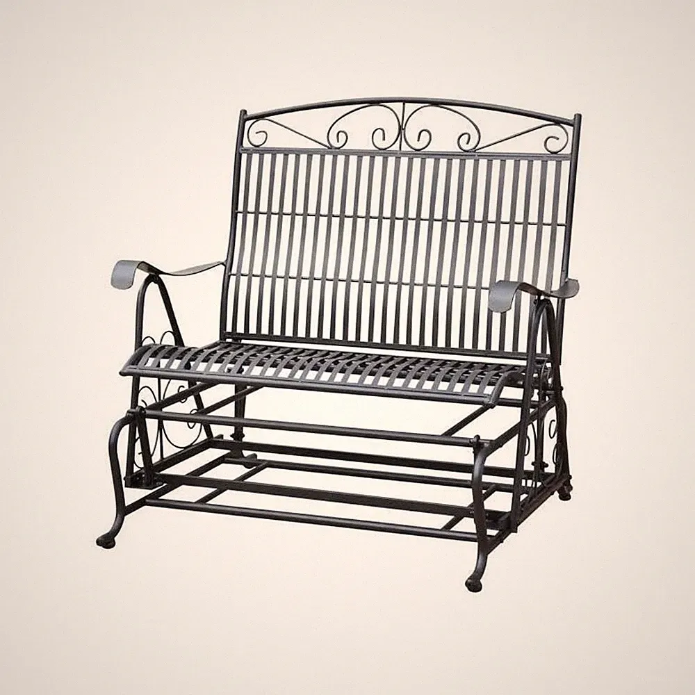 Pemberly Row Iron Patio Glider Loveseat in Black