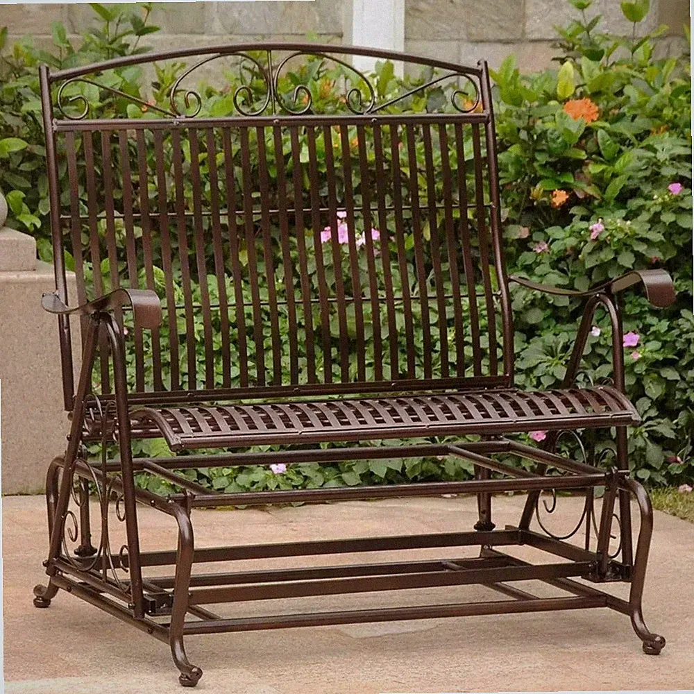 Pemberly Row Iron Patio Glider Loveseat in Bronze