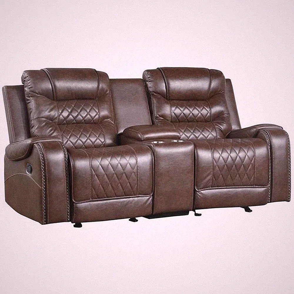 Pemberly Row Traditional Microfiber Double Glider Reclining Loveseat in Brown