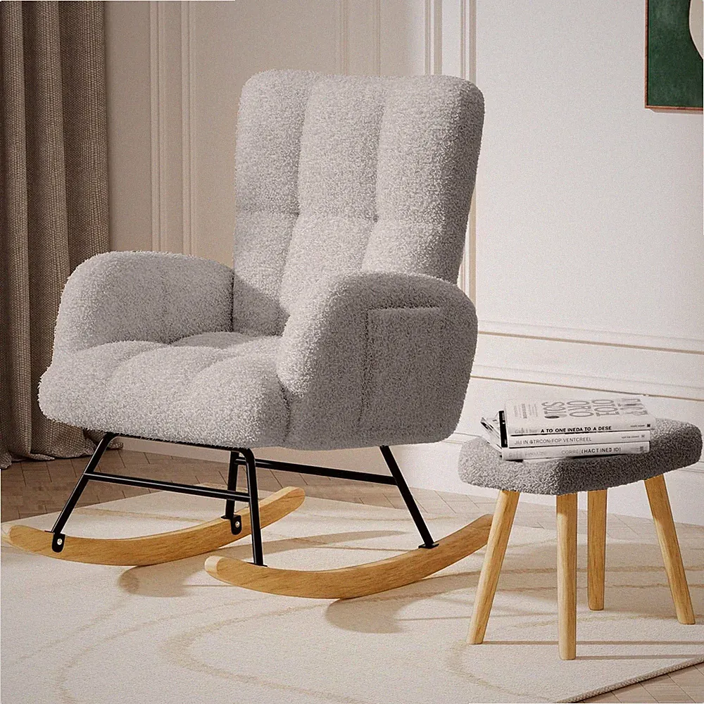 Rocking Chair Nursery,Teddy Upholstered Glider Rocker Chair with High Backres...