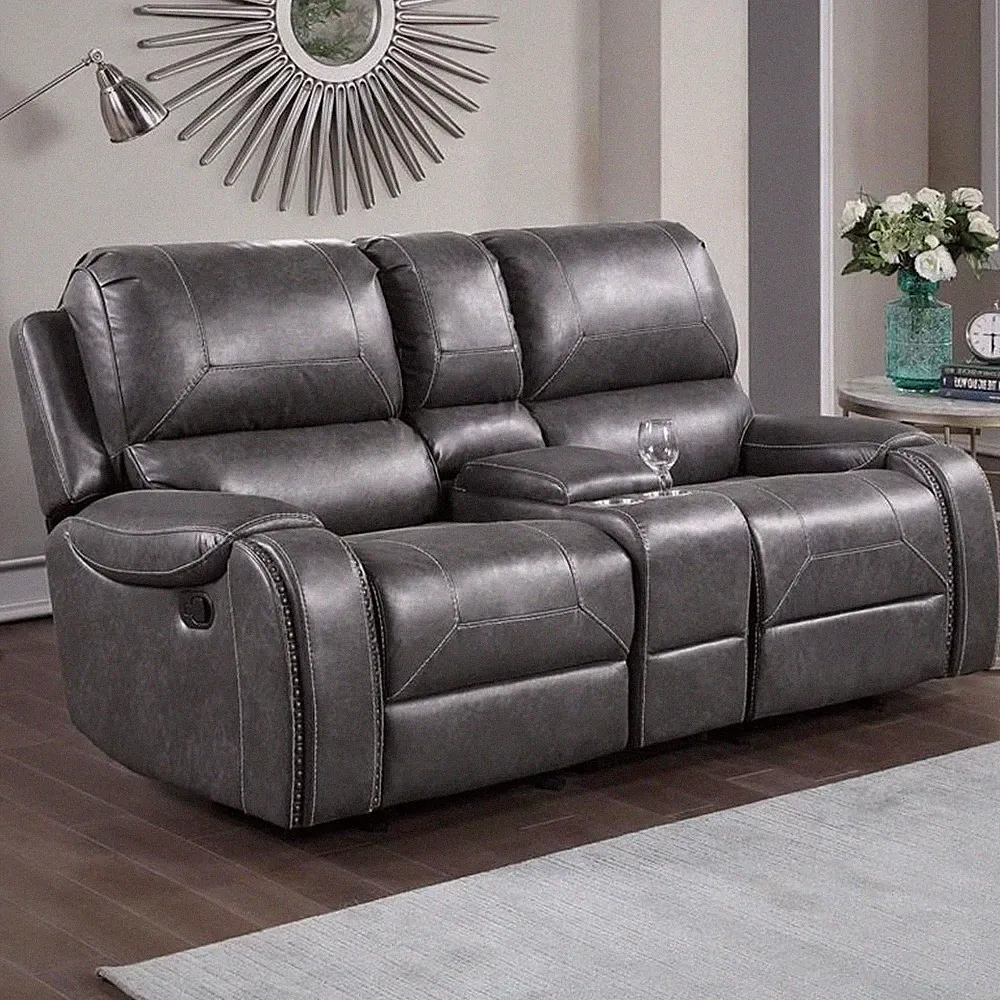 Steve Silver Keily Gray Faux Leather Manual Glider Recliner Loveseat