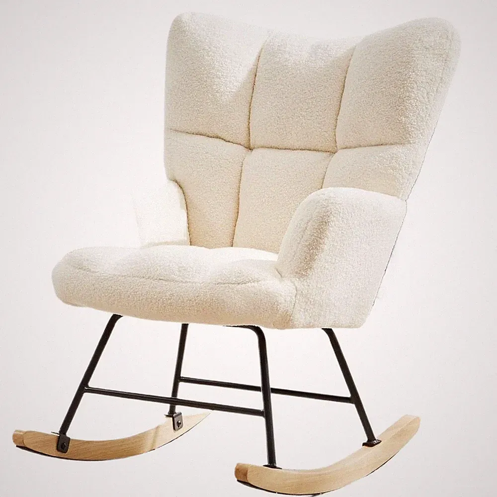 Teddy Fabric Rocking Chair,Modern Comfy Glider Ergonomic Accent Reading Recliner