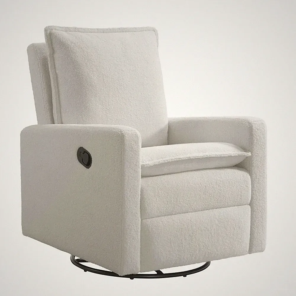 Uptown Swivel Glider Recliner Nursery Chair in Boucle White