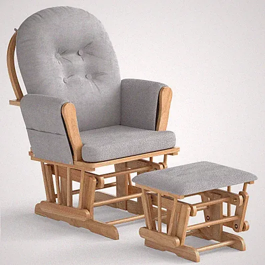 Wood Glider and Ottoman Set with Padded Armrests and Detachable Cushion-Natural
